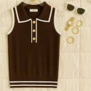 Brown Sleeveless Polo Top